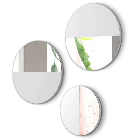 Lot de 3 miroirs de deux tailles à suspendre, Aire. Blanc