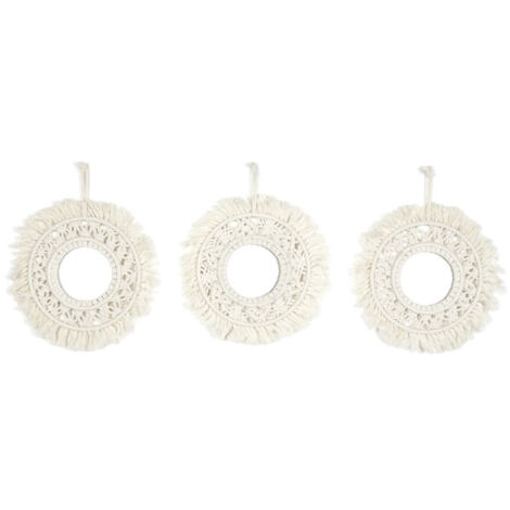 Lot de 3 Miroirs Déco "Boho" 28cm Beige