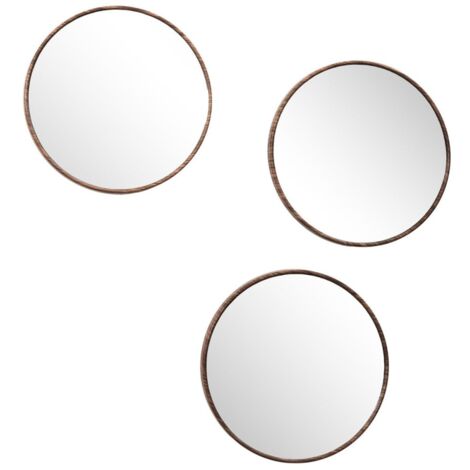 Lot de 3 miroirs diam 26cm effet bois