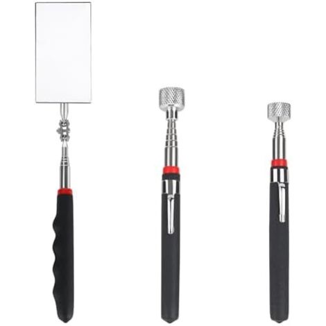 Lot de 3 miroirs d'inspection magnétiques télescopiques - Miroir mécanique avec pick-up pour une observation supplémentaire