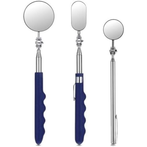 Lot de 3 miroirs d'inspection télescopiques pour voiture avec poignée télescopique rotative à 360° - Miroir