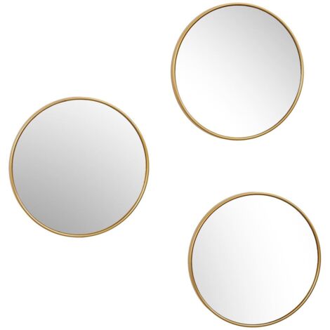 Lot de 3 Miroirs Doré Ø26cm - Miroirs Ronds avec Cadre Doré pour Décoration Murale