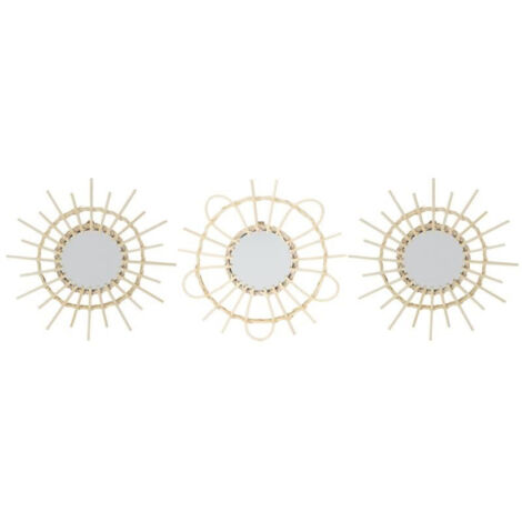 Lot de 3 Miroirs en Rotin "Fixation Mur" 28cm Naturel