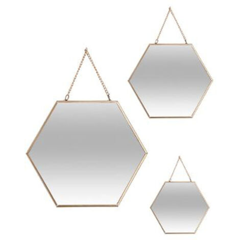 Lot de 3 Miroirs Métal "Hexagone" 29cm Or