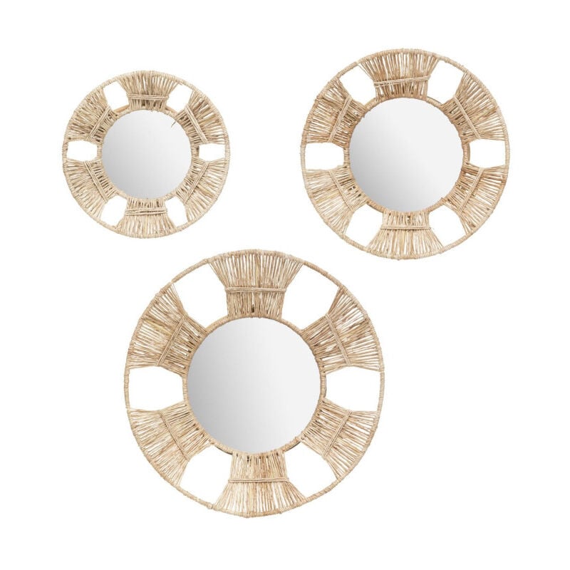 Atmosphera - Lot de 3 Miroirs Muraux Déco 'Laura' 31cm Naturel