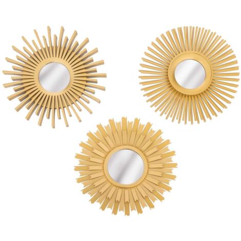 Atmosphera – Lot de 3 miroirs soleil 25 cm – Finition dorée – Verre et polypropylène – Décoration intérieure élégante