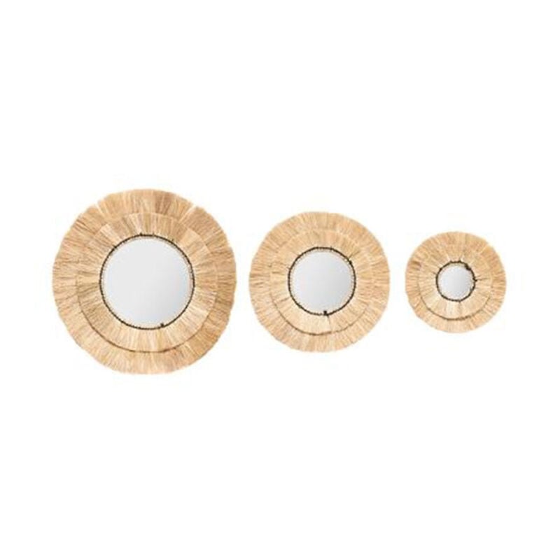 Lot de 3 Miroirs Muraux en Raphia 'Alba' 40cm Beige