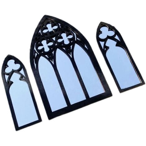 Lot de 3 miroirs muraux gothiques classiques, fenêtre d'église pour décoration salon, design vintage, miroir décoratif mural.