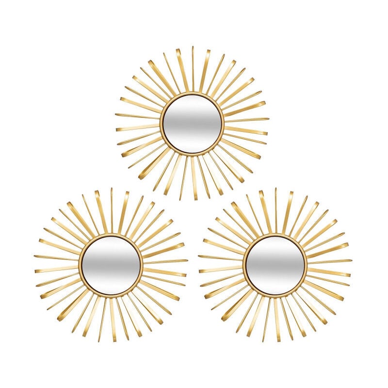 Lot de 3 Miroirs Muraux Soleils 'Warren' 24cm Doré