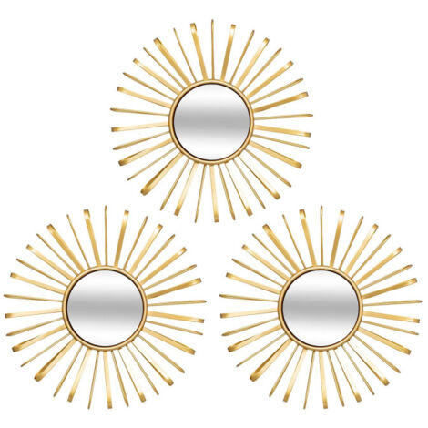 Lot de 3 Miroirs Muraux Soleils "Warren" 24cm Doré