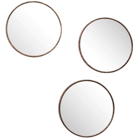 Lot de 3 miroirs ronds avec cadres effet bois