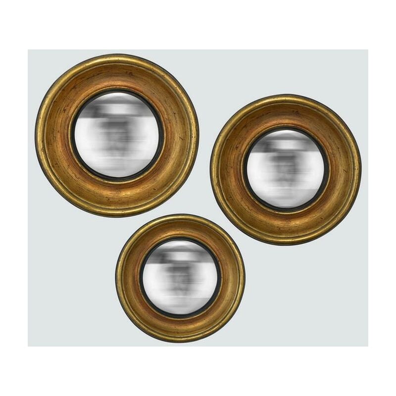 Emde - Lot de 3 miroirs ronds convexes dorés 16,19,23cm