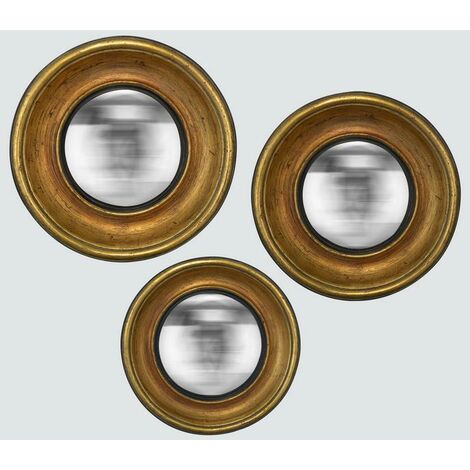 Lot de 3 miroirs ronds convexes dorés 16,19,23cm