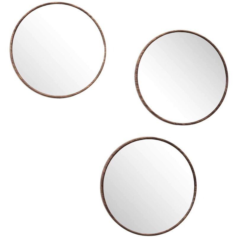 Lot de 3 miroirs ronds imitation bois