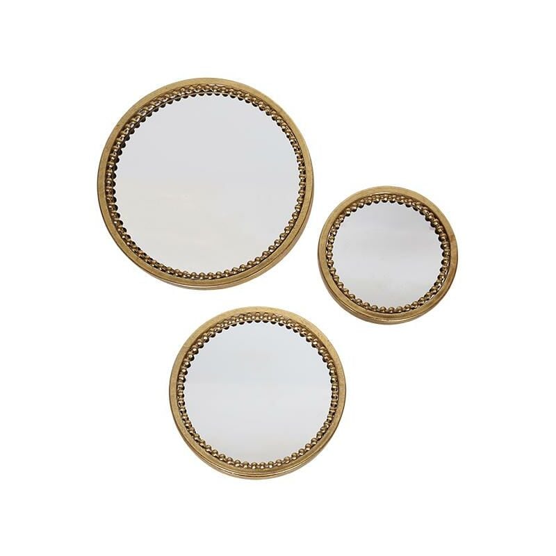 Emde - Lot de 3 miroirs ronds perles en métal doré 18, 23 et 28cm