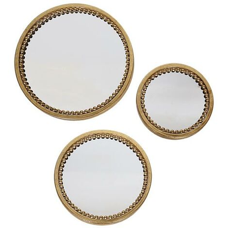 Lot de 3 miroirs ronds perles en métal doré 18, 23 et 28cm