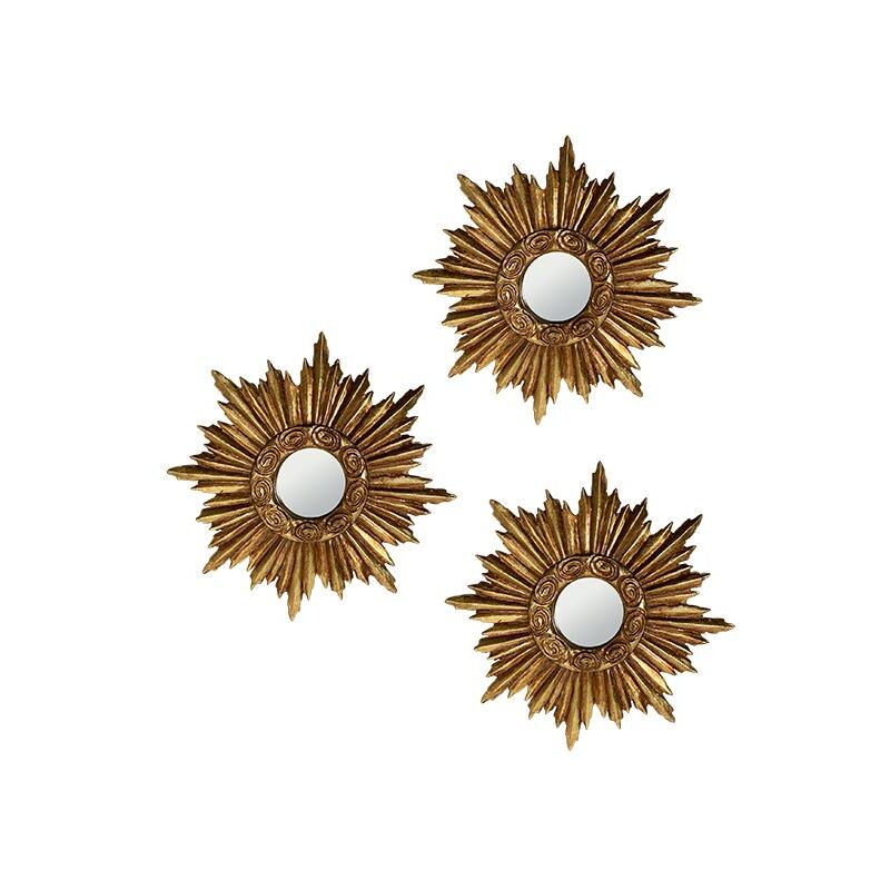 Lot de 3 miroirs soleil doré diam ext 14,5cm