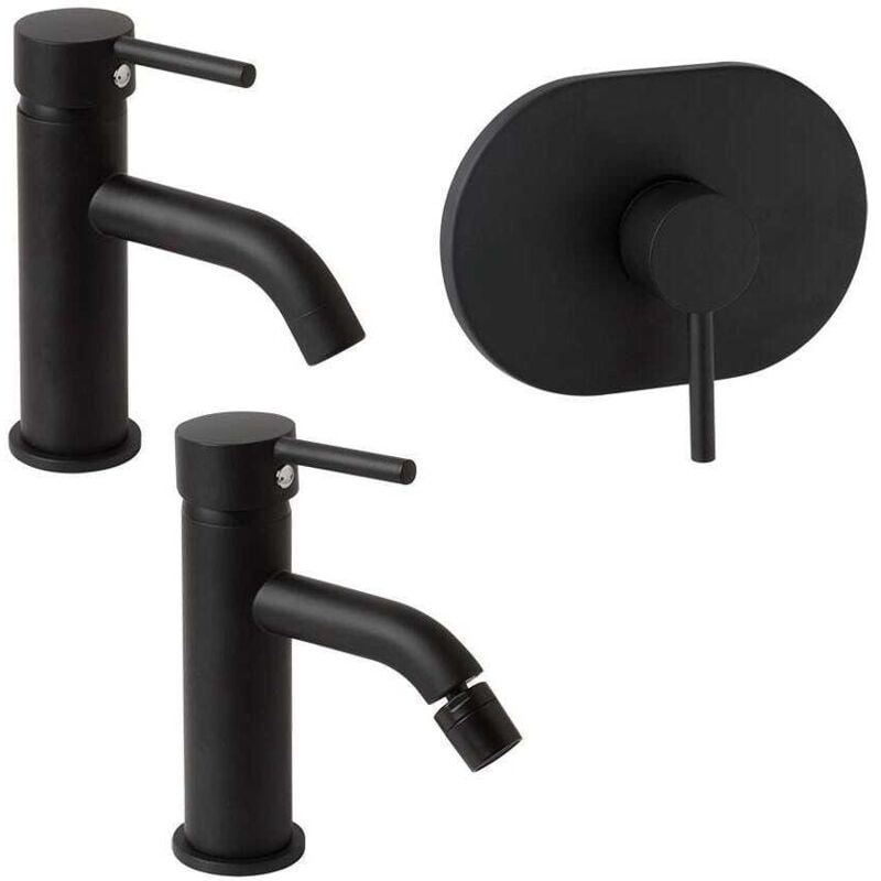 Lot De 3 Mitigeurs Pour Lavabo, Bidet, Et Douche à Encastrer Noir Mat Fassa