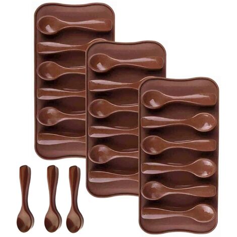 Lot de 3 moules à chocolat en silicone - Cuillères - Moule à chocolat - Moule à savon - Bricolage - Gâteau - Bonbons de Pâques