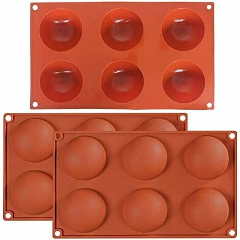 Lot de 3 moules en silicone à 6 trous - 6 moules ronds en silicone avec demi-sphère à 6 trous - Pour gâteau, savon, chocolat, gelée, pain, pudding, muffins, muffins DENUOTOP