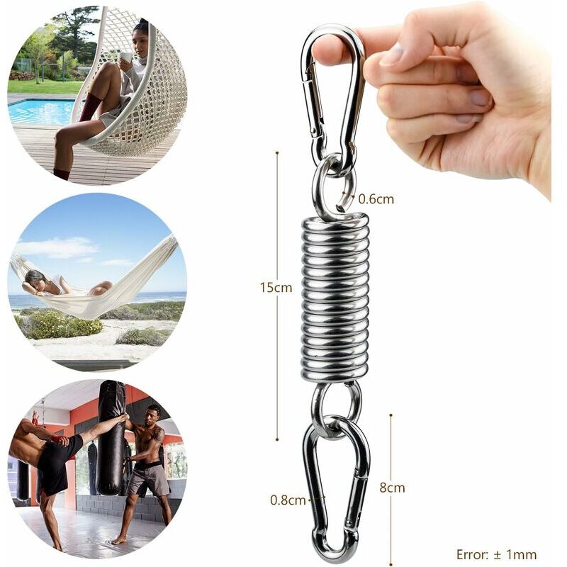 Lot de 3 mousquetons, ressort en acier inoxydable 304 pour chaise suspendue, avec 2 mousquetons robustes, mousquetons 13Thirteen