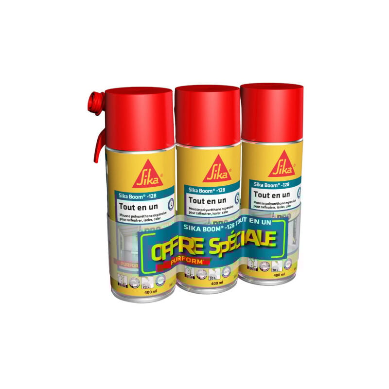 Sika - Lot de 3 mousses expansives tout en un manuelle Boom 128 - 400ml
