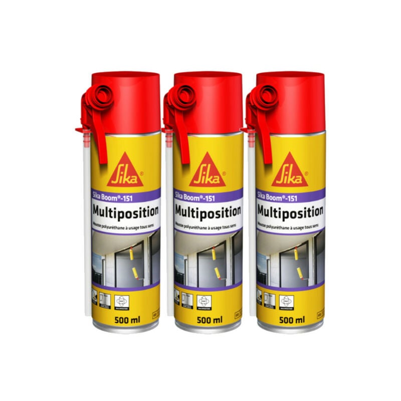 Sika - Lot de 3 mousses polyuréthane Boom 151 Multiposition - 500 ml