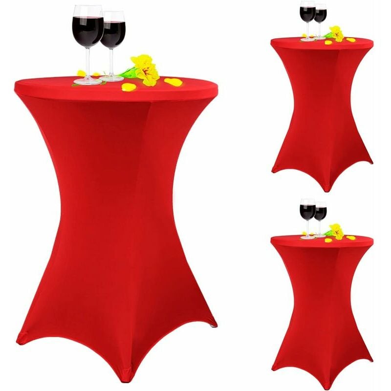 tigrezy - lot de 3 nappes à coins carrés extensibles en élasthanne cocktail 80 x 110 cm rouge pour table haute, nappe ronde pour cocktail, table de
