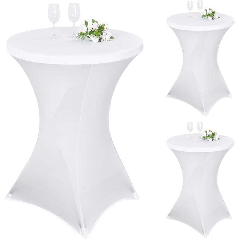 Tigrezy - Lot de 3 nappes à Coins carrés Extensibles en Spandex pour Cocktail 80x110cm Table Haute ajustée Blanche, Nappe Ronde de Cocktail pour