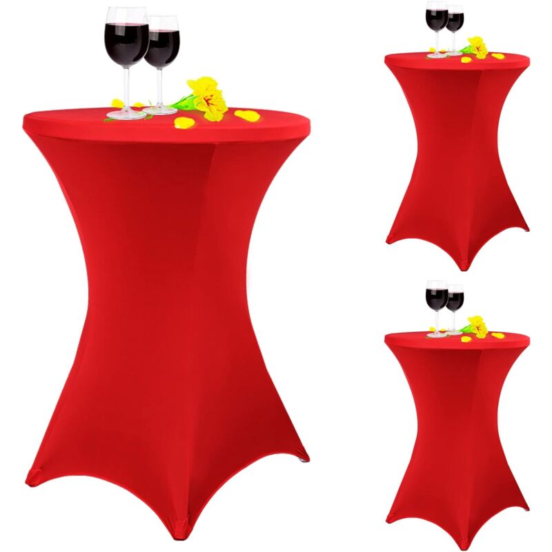Lot de 3 nappes à Coins carrés Extensibles en élasthanne Cocktail 80 x 110 cm Rouge pour Table Haute, Nappe Ronde pour Cocktail, Table de Banquet,