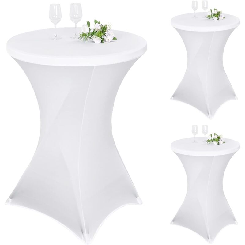 Serbia - Lot de 3 nappes à Coins carrés Extensibles en Spandex pour Cocktail 80x110cm Table Haute ajustée Blanche, Nappe Ronde de Cocktail pour Table