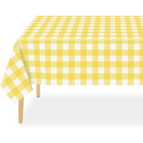 Lot de 3 nappes jetables à carreaux jaunes et blancs en plastique imperméable pour pique-nique, anniversaire, fête, fête prénatale (137 x 274 cm)