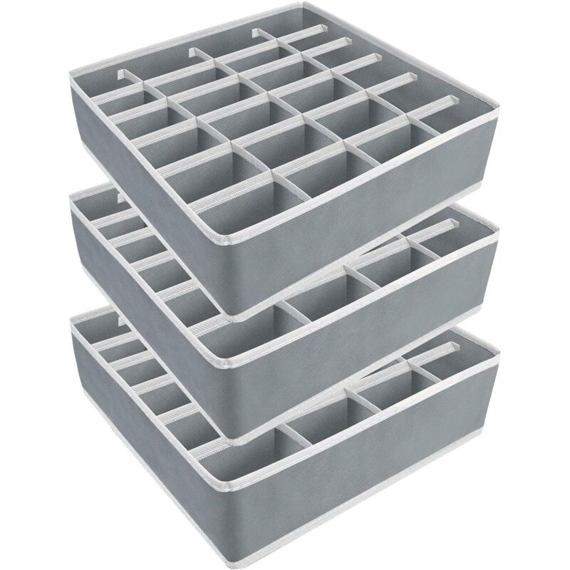 Lot de 3 Organisateur Sous Vetement, 24 Cellules Organizer de Tiroir Pliable Séparateurs de Tiroirs pour Chaussettes, Culottes, Ceintures, Cravates