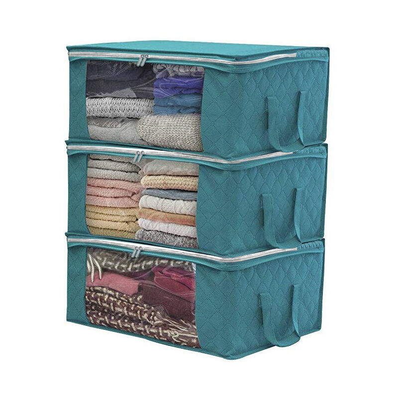 Linghhang - 3 pièces, bleu) Sac de rangement pliable pour vêtements, 49 x 36 x 21 cm, sac de rangement sous le lit, tissu non tissé épais