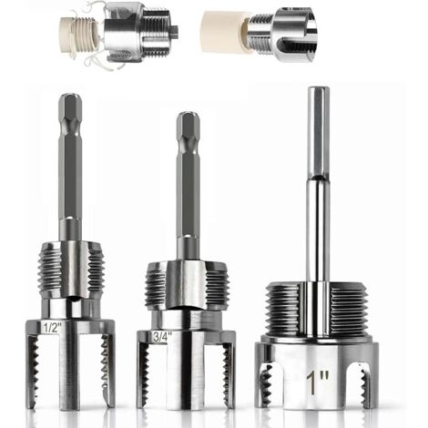 Lot de 3 Outils de Filetage pour Tuyaux PVC 1/2", 3/4" & 1" NPT, Fileteuse Intégrée Intérieur & Extérieur, Compatible Perceuse Électrique, Kit de Coupe Double Fonction
