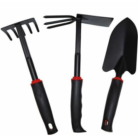 Lot de 3 outils de jardinage à main en acier inoxydable   Noir