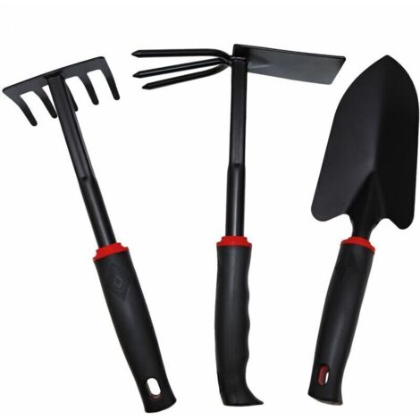 Lot de 3 outils de jardinage à main en acier inoxydable   Noir