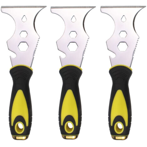 Lot de 3 outils de peintre multifonctions 15 en 1 en acier inoxydable : spatule grattoir à peinture, tête marteau et manche souple