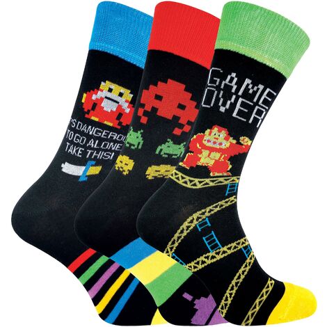 Lot de 3 paires de chaussettes de jeux vidéo pour hommes rétro gaming thsindeBleu / rouge / vert