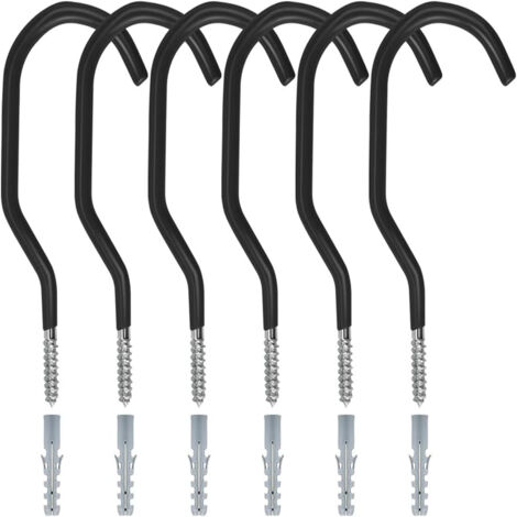Lot de 3 paires de crochets pour vélo à fixer au plafond, crochets noirs avec chevilles