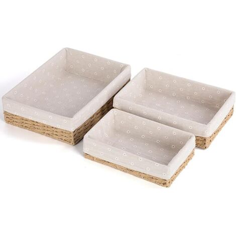 Lot de 3 Panier Rangement, Paniers de Rangement Tressés, Paniers et boîtes de Rangement, Corbeille Rangement pour Salle de Bain, Cuisine, Organisateur Table a Langer Bebe (Beige)