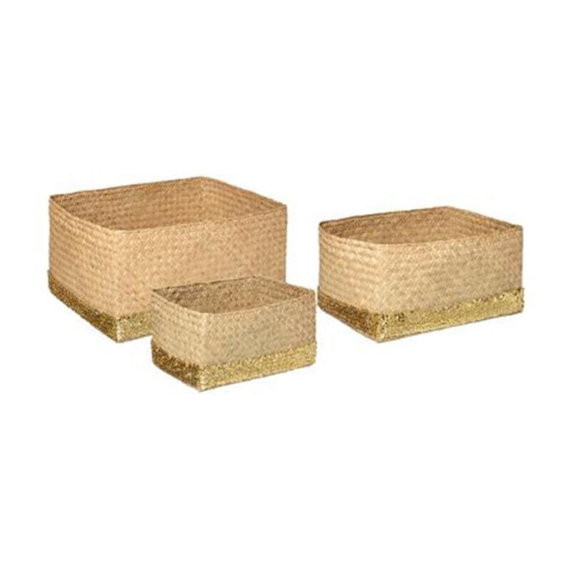 Lot de 3 Paniers Déco 'Sequins' 40cm Naturel & Or