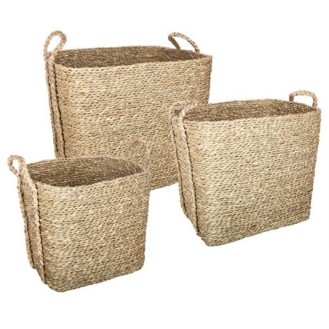 Lot de 3 Paniers de Rangement à Anses "Seagrass" 40cm Naturel