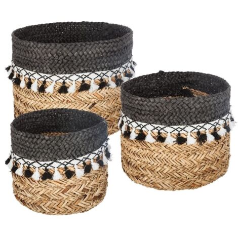 Lot De 3 Paniers De Rangement A Pompons Seagrass Atmosphera