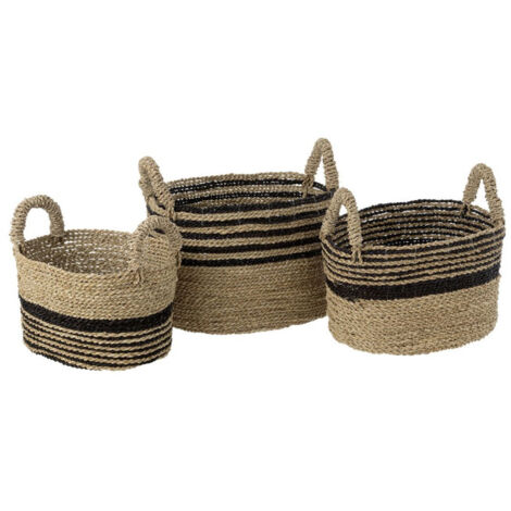 Lot de 3 Paniers de Rangement "Aline" 46cm Naturel & Noir