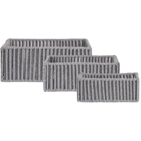 Lot de 3 paniers de rangement ARESE – Coton gris et métal