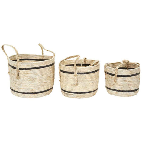 Lot de 3 Paniers de Rangement "Bicolore" 36cm Beige