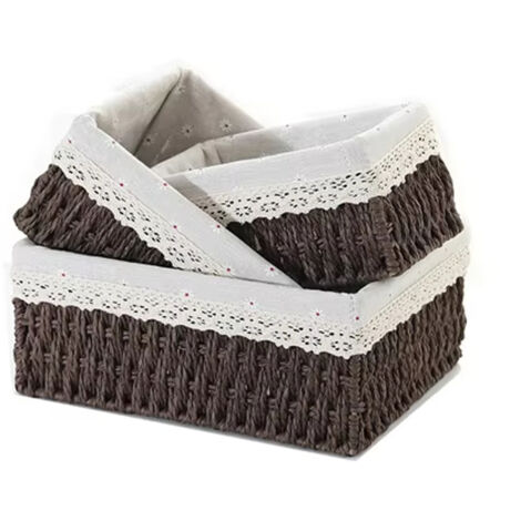 Lot de 3 paniers de rangement bohèmes tressés, ensemble pour l'organisation de la maison et cadeau, articles ménagers (marron)