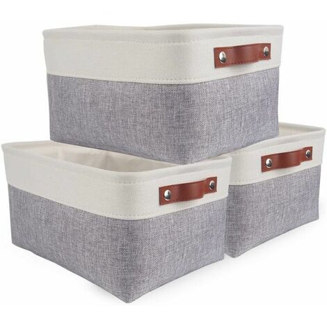 Lot de 3 Paniers de Rangement, Boîte de Rangement Pliable avec poignée, Caisse de Rangement en Tissu pour Vêtements, Livres, Jouets, Maison (Gris/Blanc, Small)