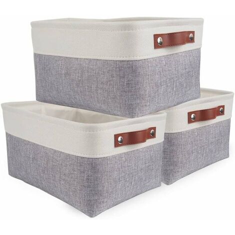 Lot de 3 Paniers de Rangement, Boîte de Rangement Pliable avec poignée, Caisse de Rangement en Tissu pour Vêtements, Livres, Jouets, Maison (Gris/Blanc, Small) Cisea